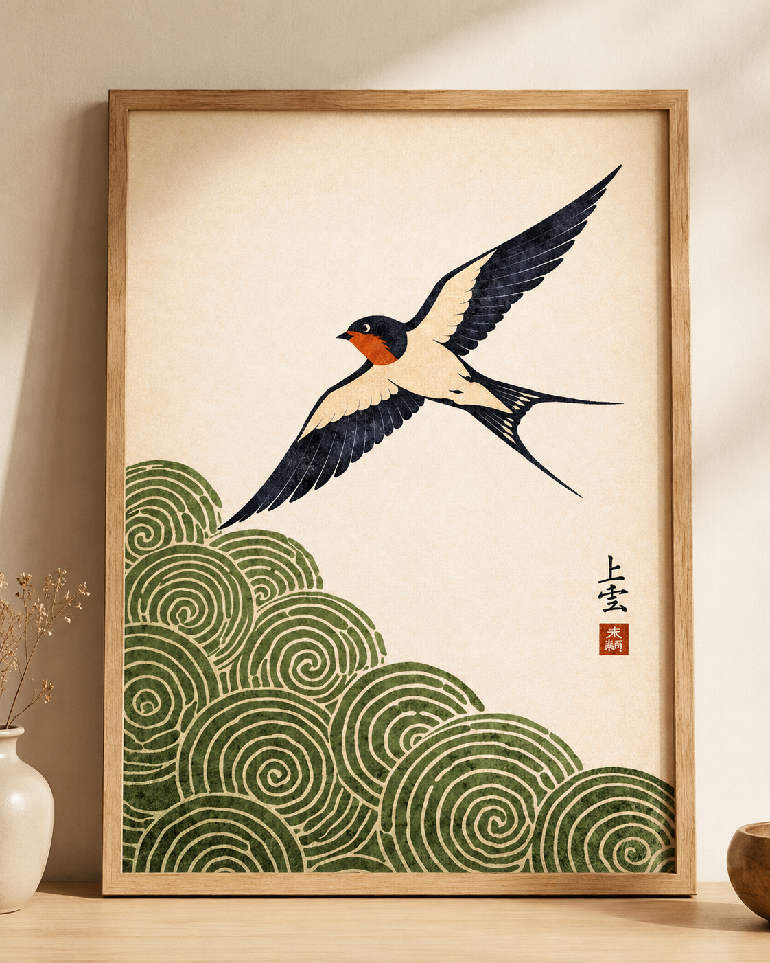 Affiche Japonaise Hirondelle & Vagues