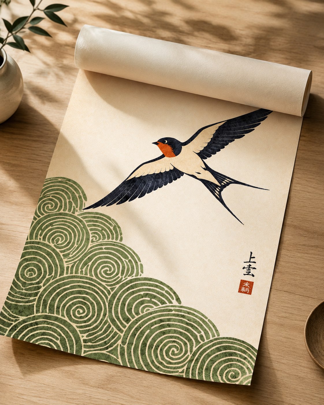 Affiche Japonaise Hirondelle & Vagues