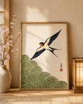 Affiche Japonaise Hirondelle & Vagues