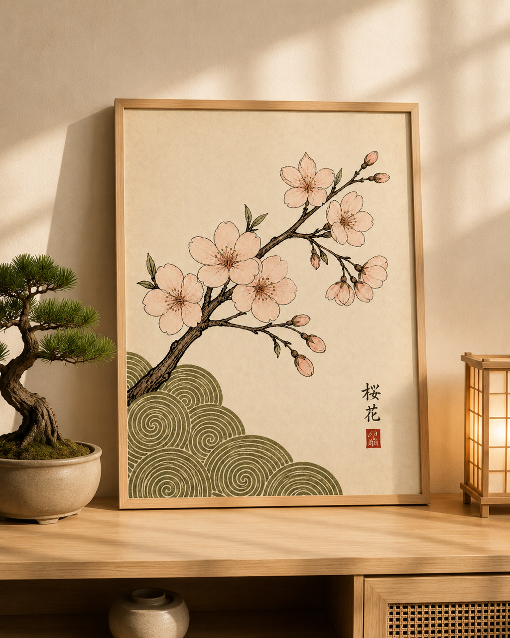 Affiche Japonaise Fleurs de Sakura & Vagues