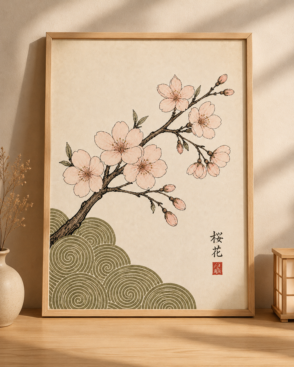 Affiche Japonaise Fleurs de Sakura & Vagues