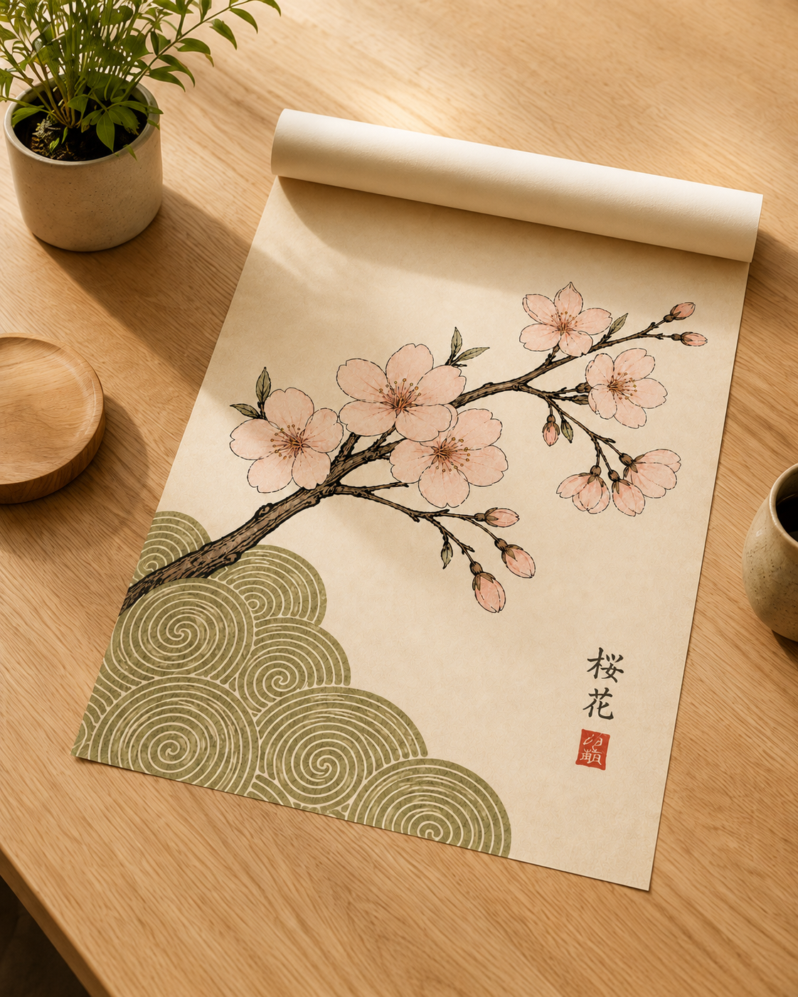 Affiche Japonaise Fleurs de Sakura & Vagues
