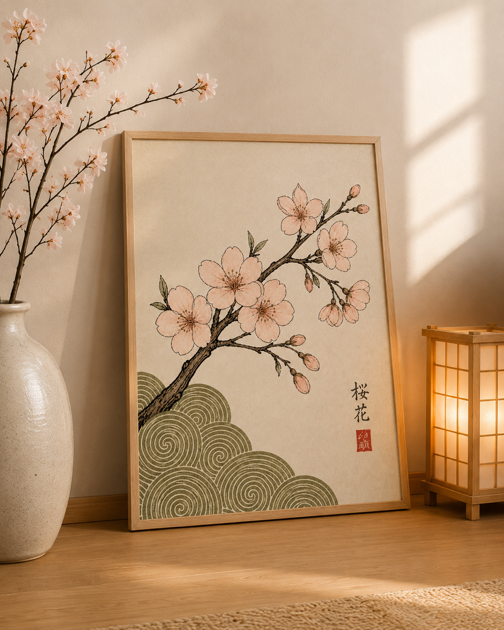 Affiche Japonaise Fleurs de Sakura & Vagues