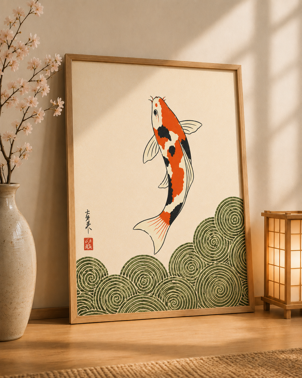 Affiche Japonaise Carpe Koï & Vagues