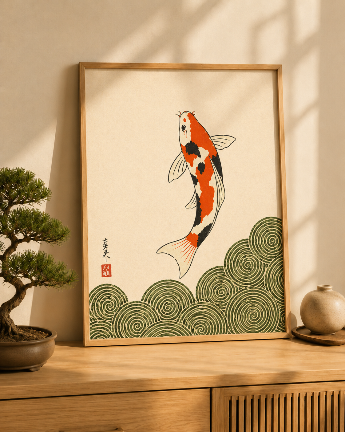 Affiche Japonaise Carpe Koï & Vagues