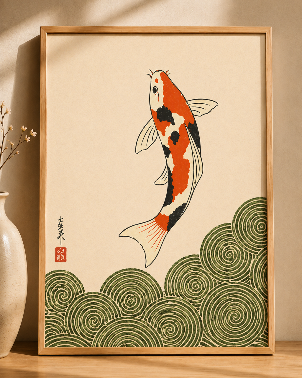 Affiche Japonaise Carpe Koï & Vagues