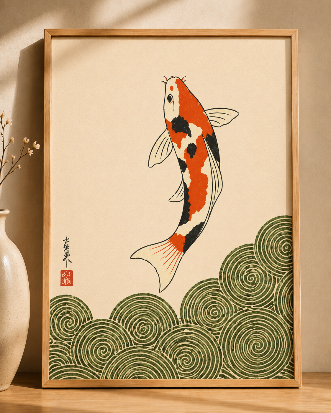 Affiche Japonaise Carpe Koï & Vagues