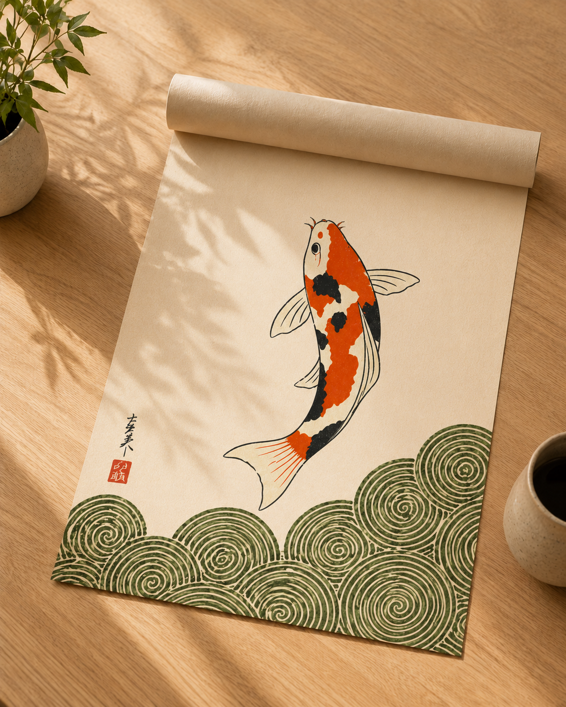 Affiche Japonaise Carpe Koï & Vagues
