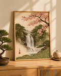 Affiche Japonaise Cascade, Sakura & Pins