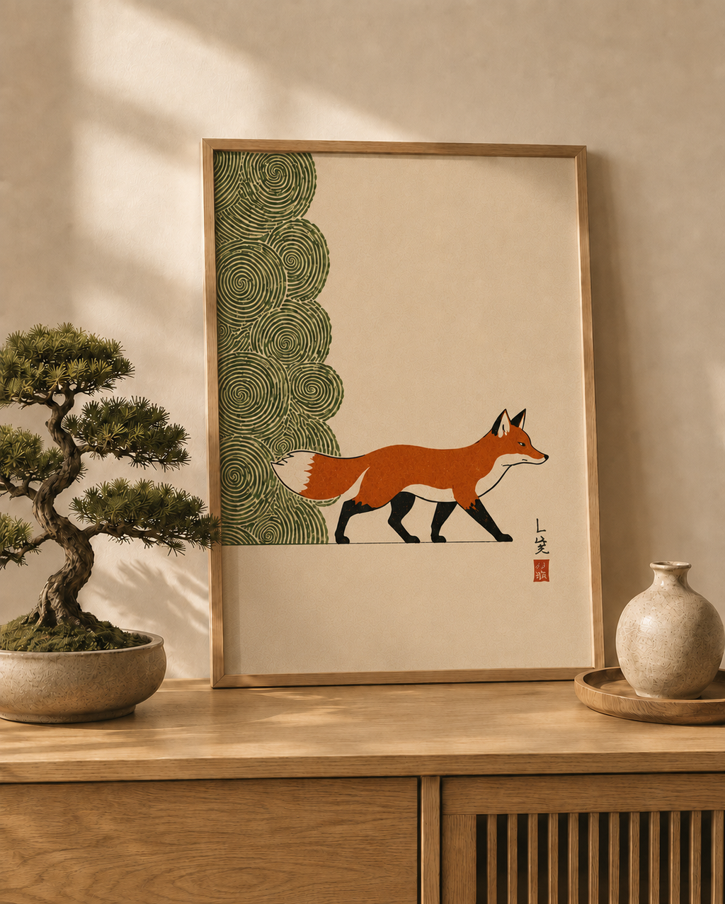Affiche Japonaise Renard – Poster Zen Japandi Décoration murale