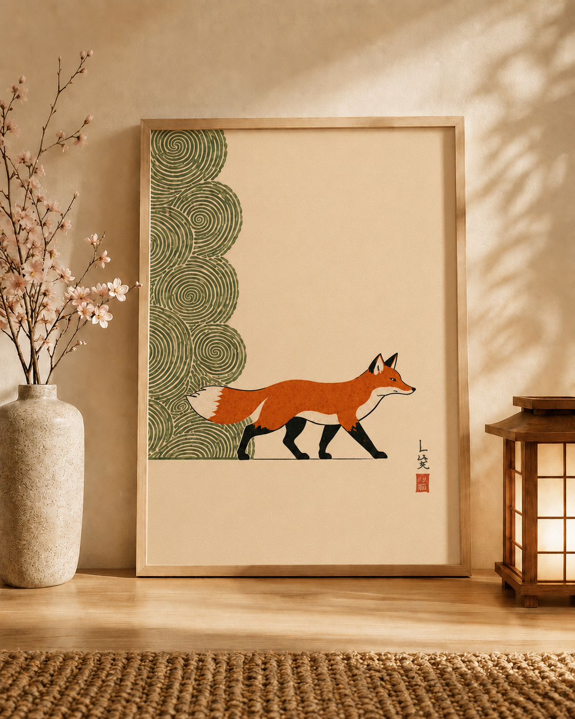 Affiche Japonaise Renard – Poster Zen Japandi Décoration murale