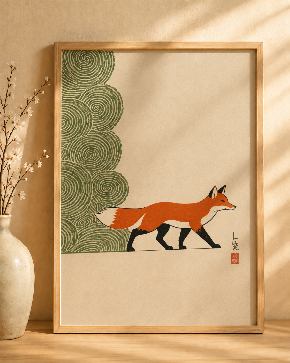 Affiche Japonaise Renard – Poster Zen Japandi Décoration murale